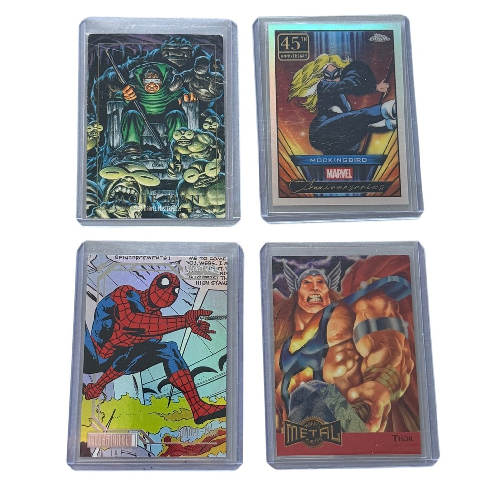 Marvel Masterpieces Metal Allegiance Trading Card Lot Spider-Man Thor 4pc Multi